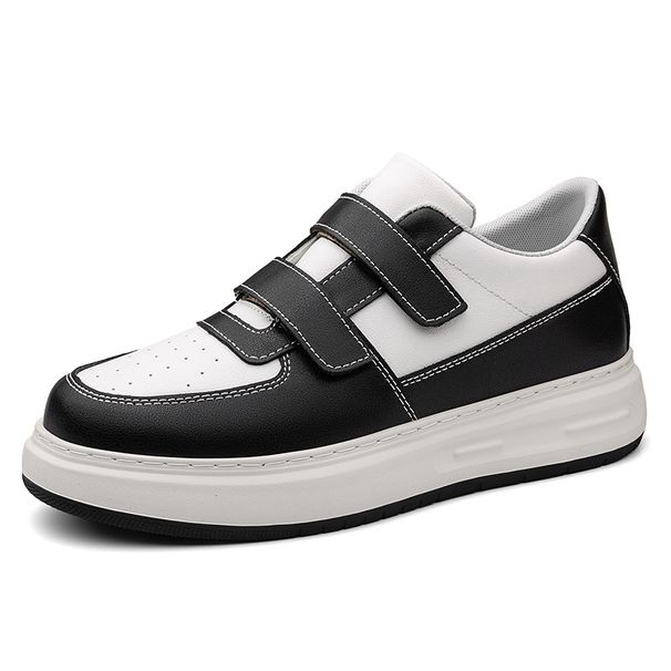 Height Increase Casual Leather Thick-soled Velcro Small Size Board Shoes Sports Shoes Men's Shoes Leather Round Head Shoes_vogvips.com