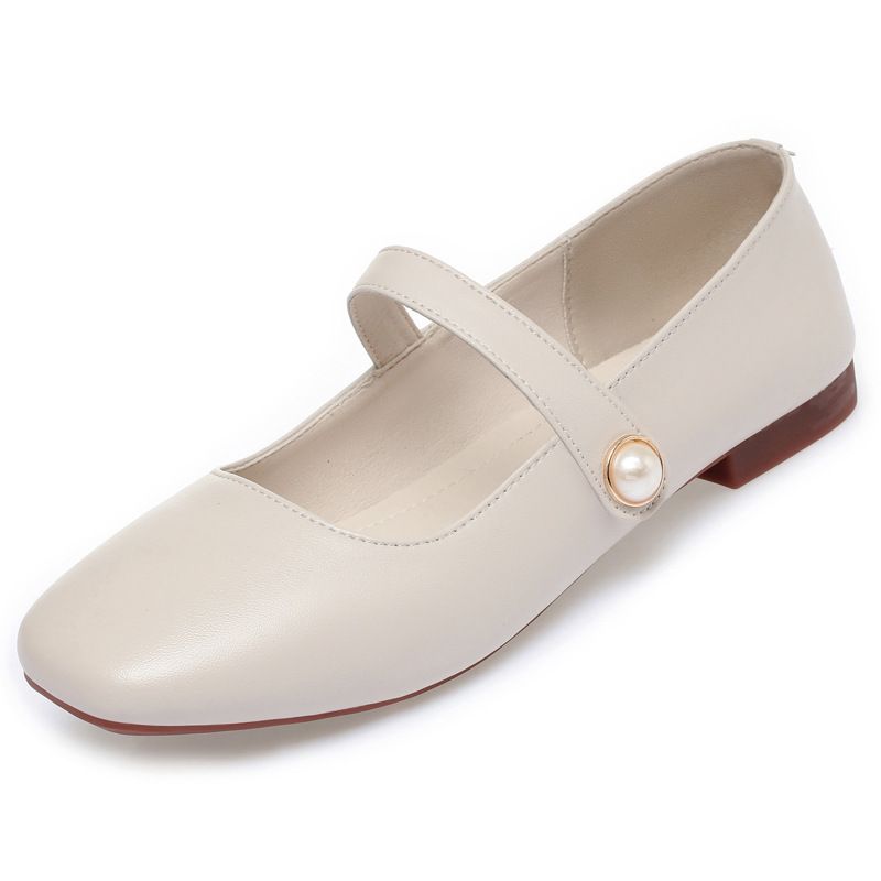 Women's Spring Autumn New Genuine Square Toe Mary Jane Leather Soft Sole Non-Slip Flat Shoes_vogvips.com