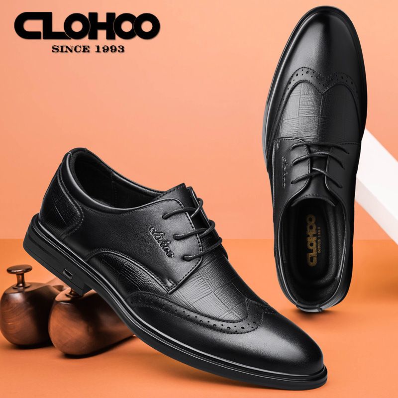 Euro Step Top Layer Cowhide Men's Brogue Business Formal Height Increasing Casual British Style Wedding Groom Shoes_vogvips.com