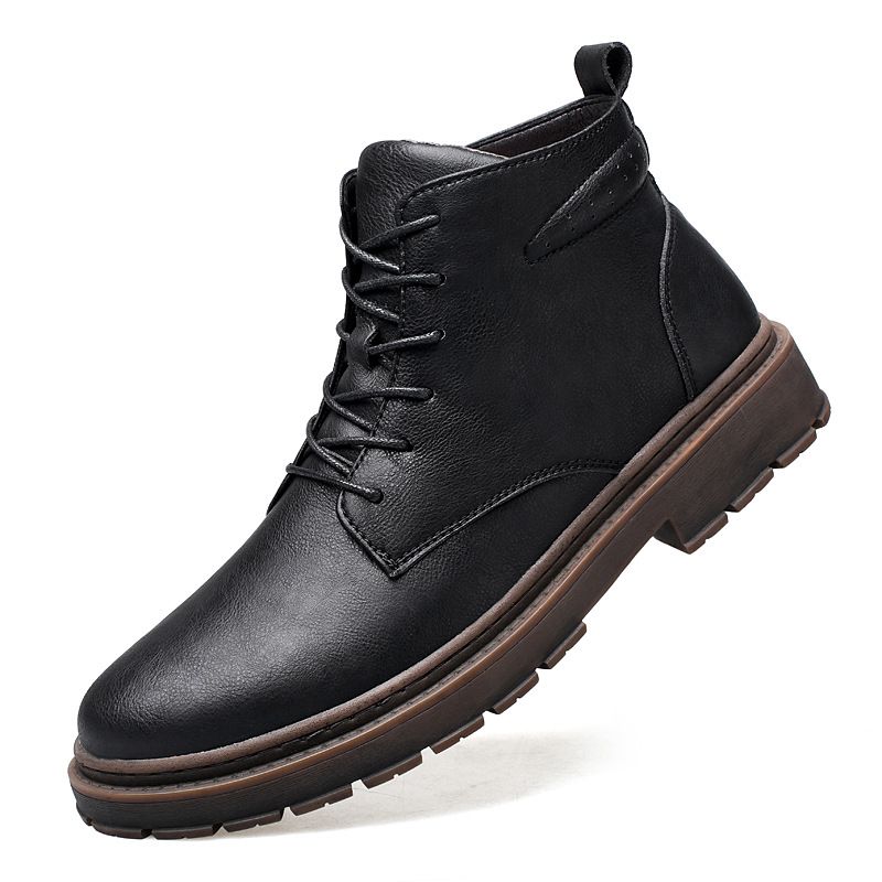 Casual Martin Boots Men's Shoes Fleece Medium Top Black High Top Tooling Boots_vogvips.com