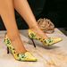 Women's High Heels Women's Fashionable Yellow Printed Simple Pointed Stiletto High Heels Single Shoes Women_vogvips.com