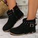 Large Size Rivet Fringe Metal Buckle Short Boots Autumn And Winter New Flat Warm Women's Boots_vogvips.com