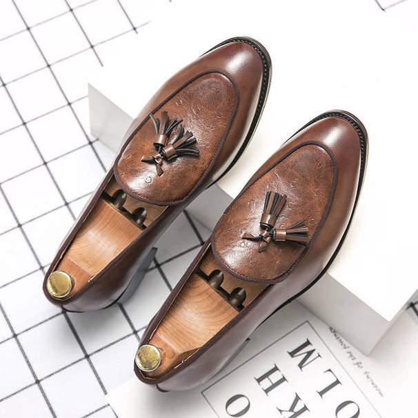 New Fashion Genuine Leather Tassel Business Casual Loafer Shoes For Men Black Business Formal Leather Shoes For Daily Office Casual Men's Shoes For Dr_vogvips.com