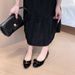 D-40 In Stock Wine Red Bow Single Shoes, Round Toe, Thick Heel Flat Shoes, Patent Leather, Women's Shoes For Commuting That Won't Tire Your Feet_vogvips.com