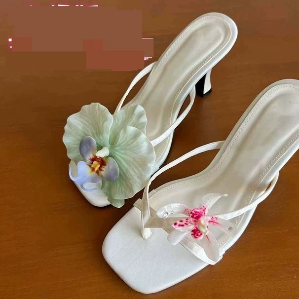 Flower Decoration Clip-toe High-heeled Sandals For Women Summer Outdoor New Style Net Celebrity Travel Beach Shoes_vogvips.com