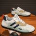 Men's Casual Driving Shoes - Breathable Mesh Sneakers With Lace-Up Design For Running & Daily Wear (White/Beige/Grey)_vogvips.com