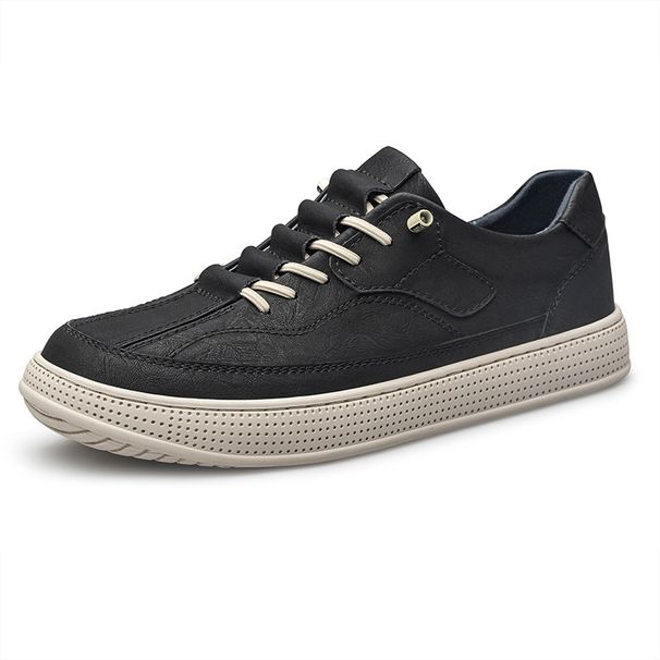 Men's Round Head Board Shoes Cowhide Surface Breathable Casual White Shoes Thick Sole Low Top Sports Men's Shoes_vogvips.com