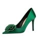 3391-H55 Korean Style Fashion Banquet Light Luxury Women's Heels Stiletto Shallow Mouth Pointed Toe Satin Flower High_vogvips.com