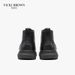VICKI BROWN Men's Black Leather Ankle Combat Boots, Soft Fabric Lining Comfort Padded Insole, Non-Slip Block Rubber Sole Casual Work Outdoor Boot_vogvips.com