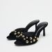 Summer New Arrival Women's Black Suede One Strap High Heel Sandals Rivet Embellished Backless Slip On Shoes_vogvips.com