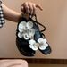 Lancui Edition ~ Niche Vacation Style One-Strap Floral Chunky Heel Sandals For Women Square Open Toe Dress Soft Leather_vogvips.com
