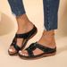 New Large Size Slippers Vintage Car Line Non-slip Round Head Wedge With Comfortable One Word Slippers Women_vogvips.com