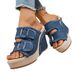 Women's Denim Wedge Sandals Open Toe Platform Buckle Sandals Plus Size_vogvips.com