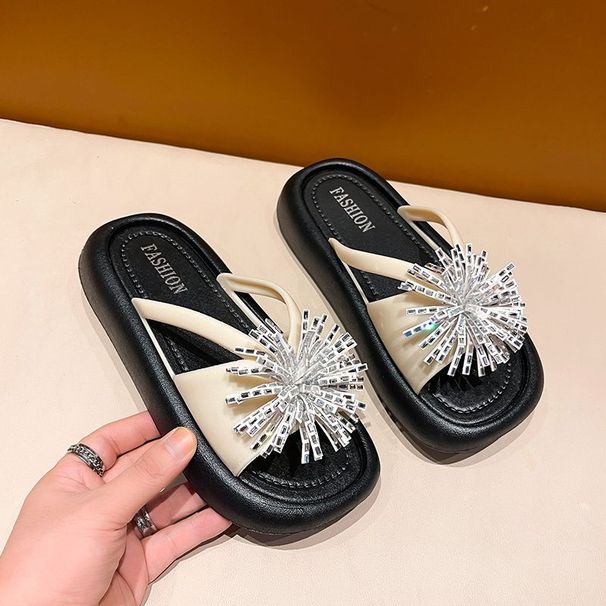 2026 New Popular Flower Rhinestone Sandals For Women, Outdoor Wear, Thick-Soled, Height-Increasing, Non-Slip,_vogvips.com