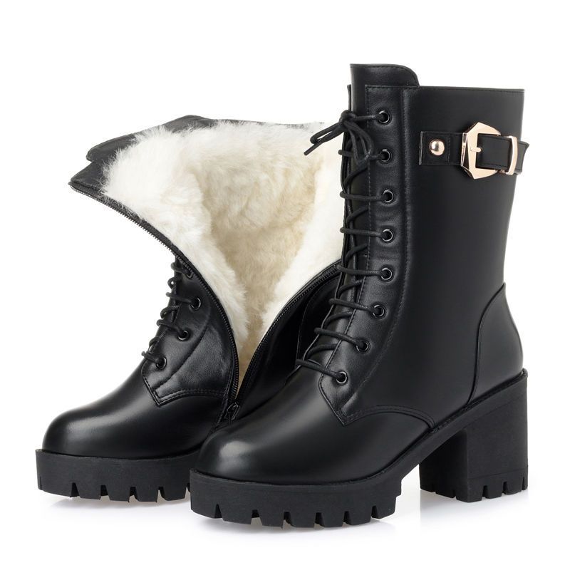 Women's Shoes Single New Martin Thick High Heels Winter Shoes Mid Tube Plus Veet Mother's Short Boots_vogvips.com
