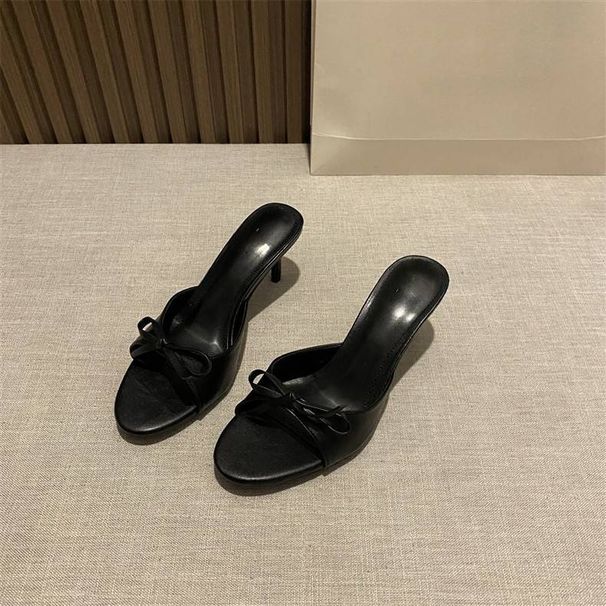 Women's Elegant Bow Detail Pointed Toe High Heel Sandals - Versatile Slip-On Dress Shoes For Casual & Formal Wear In Black, Pink & Silver_vogvips.com