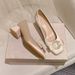 NEW French-style Gentle Skirt, Thick Heel, Shallow Opening Single Shoes, Women's Season, Bow Satin Square Toe High Heels_vogvips.com