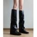 Stacked Shaft Knight Boots - 7CM Chunky Heel Pointed Toe Boots For Women | Retro British Style | Side-Zip Ankle Boots | Winter-Ready Fleece Lining_vogvips.com