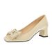 Women's Shoes Elegant Banquet Square Toe Mid Heel Satin Rhinestone Bow Low Mouth Chunky Heel Shoes For Women_vogvips.com