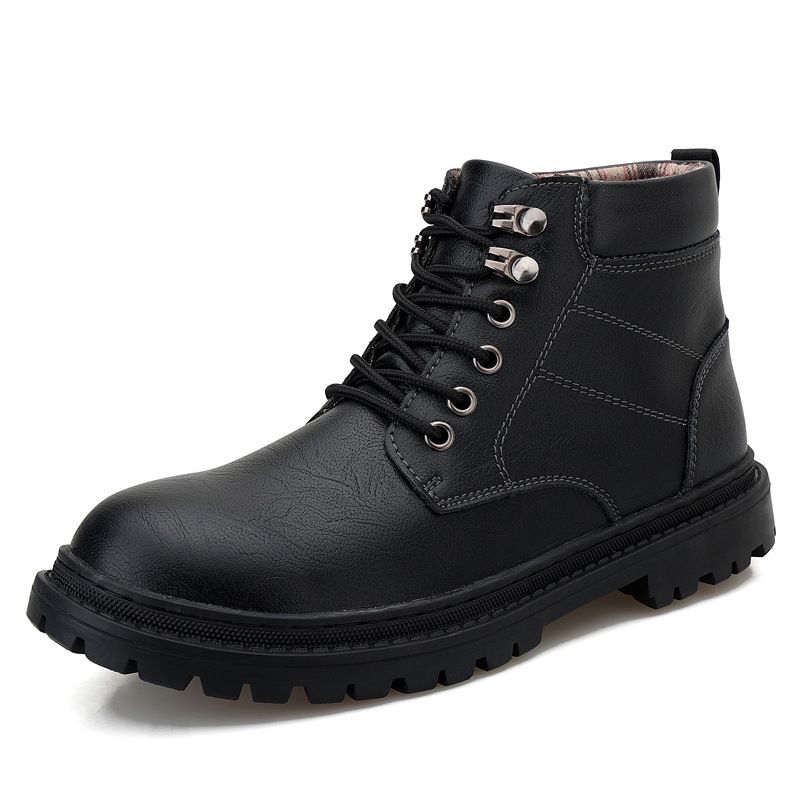Autumn Winter Martin Men Business Casual High Top Shoes Fleece Lined Cotton Cowhide Work Outdoor Short Leather Boots_vogvips.com