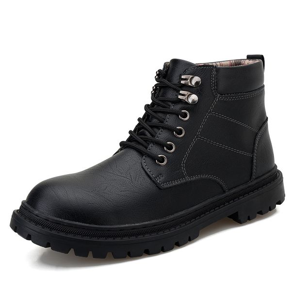 Autumn Winter Martin Men Business Casual High Top Shoes Fleece Lined Cotton Cowhide Work Outdoor Short Leather Boots_vogvips.com