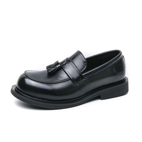 New Fashion Genuine Leather Retro Business Men's Casual Shoes Black Daily Office Loafers One-step Driving Party Dress Wedding Men's Shoes_vogvips.com