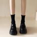 Platform Thick Heel British Style Leather 2025 Spring New Slip-On Women's Shoes Black Loafers_vogvips.com