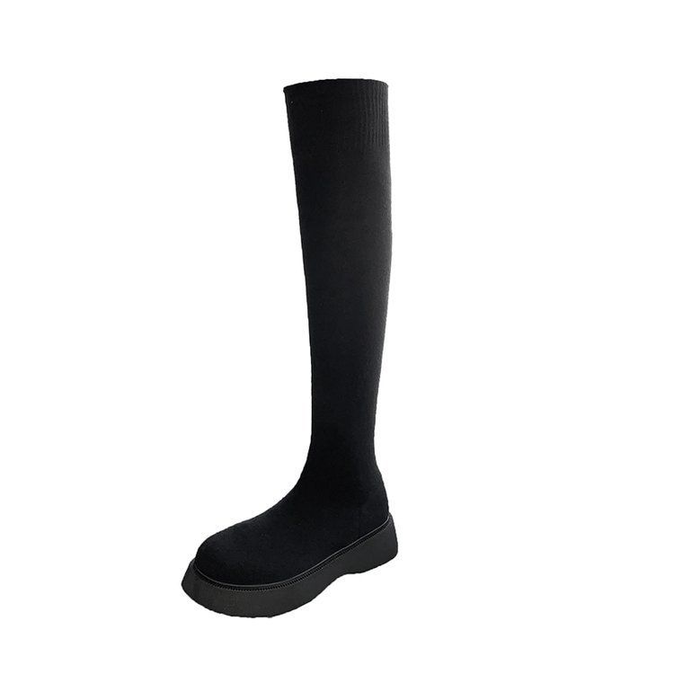 Over-the-Knee For Women, Long Elastic With Chunky Heels, 2023 New Autumn And Winter Knitted Sock Boots, Korean Style_vogvips.com