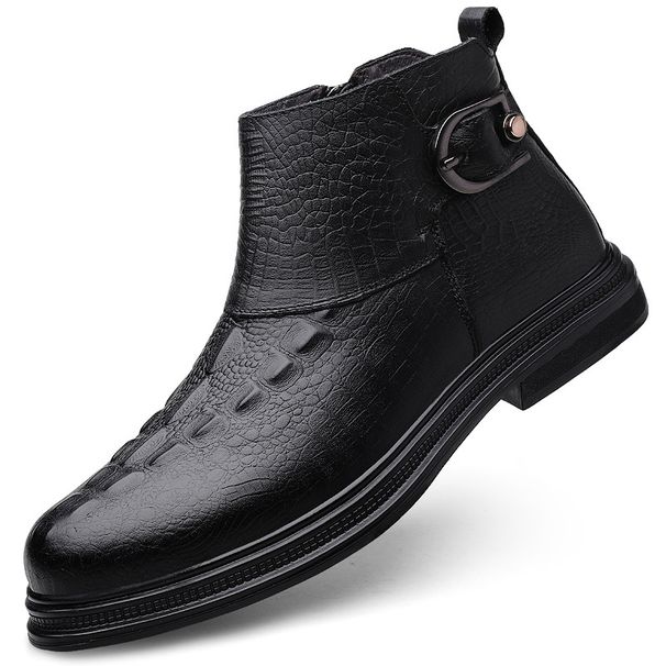 Men's Leather Boots Crocodile Pattern First Layer Martin Boots Men's Leather Cotton Boots With Cotton To Keep Warm_vogvips.com