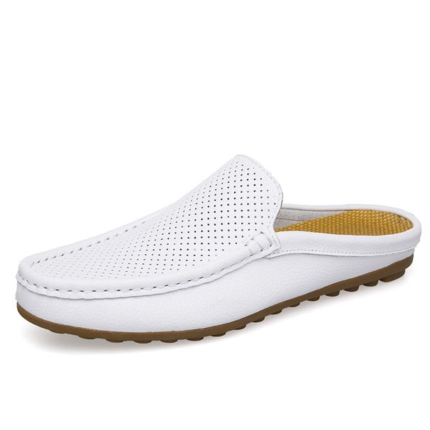 Cross-Border Plus Size Men's Half-Slip Leather Shoes Summer New Hollow Breathable Casual Versatile Handmade Loafers_vogvips.com