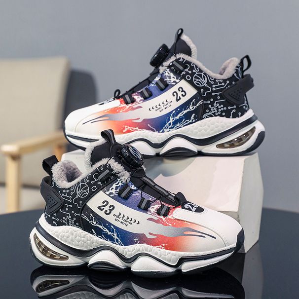 Fleece Sports Casual Shoes Rotating Button Thick Sole Boys And Girls Trendy Shoes_vogvips.com