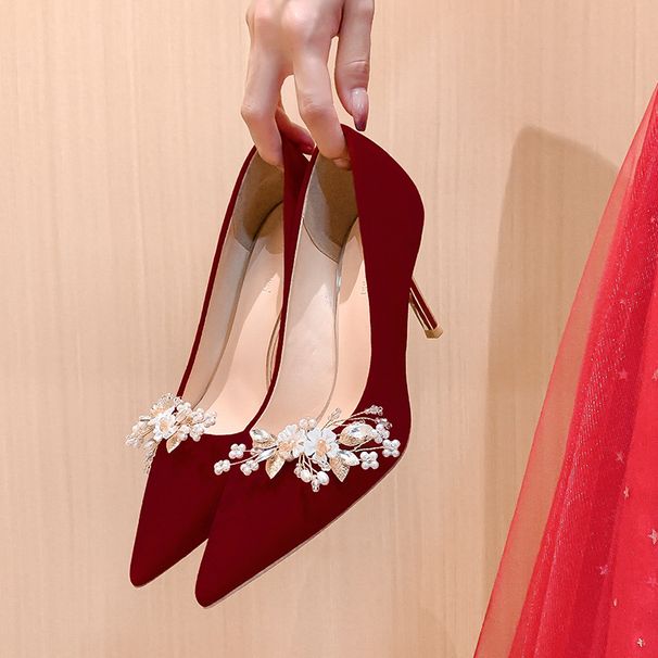 Women's Shoes Elegant Pointed Toe High Heel Pumps - Soft Leather Red Wedding Party Shoes For Bride & Bridesmaid, Comfortable Stiletto Dress Shoes_vogvips.com