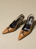 Patent Leather Pointed-Toe Stiletto Slingback Pumps With Metal Zipper Accent_vogvips.com