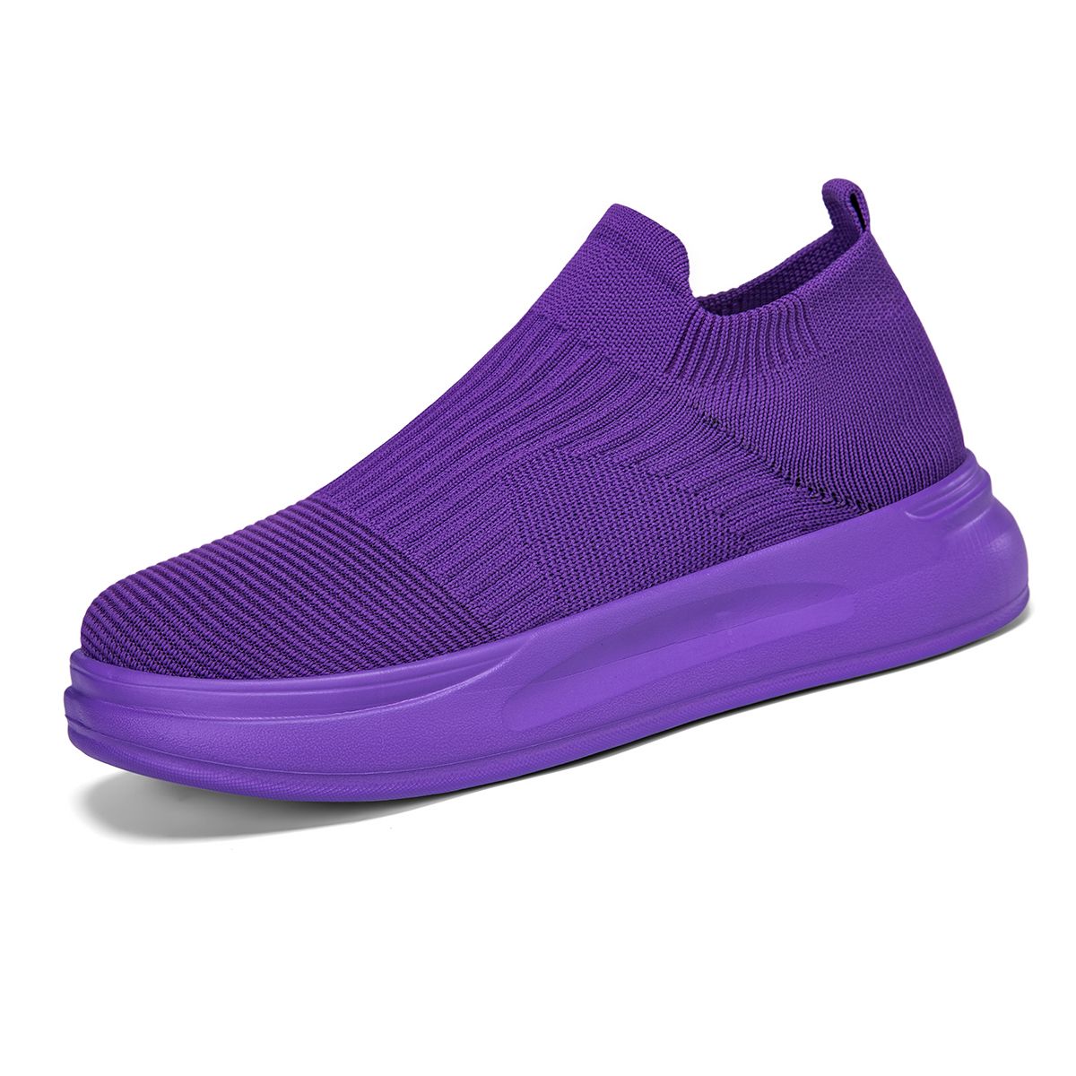Women's Versatile Casual Running Shoes With Flyknit Upper, One-piece Slip-on Sneakers, 4cm Thick Sole, Height-increasing Lazy Shoes._vogvips.com