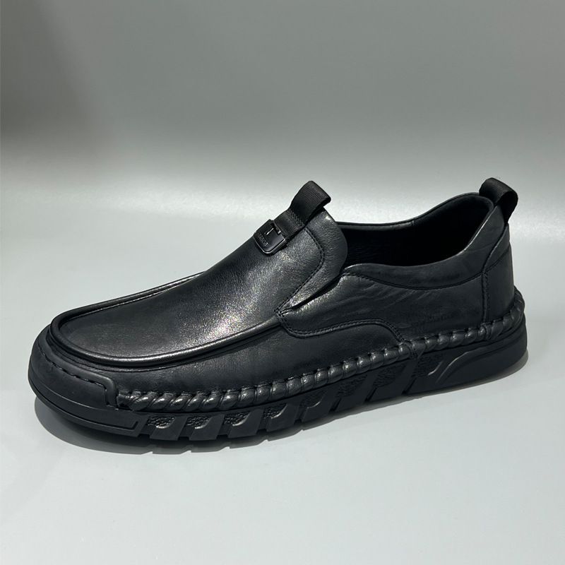 Genuine Leather Sole Loafers Wide Toe Casual Slip-On Soft Cowhide Comfortable Driving Handmade Men's Shoes_vogvips.com