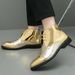 High-top Golden Shoes, Stylish Pointed-toe Chelsea Niche Martin Boots, Men's British Shiny Leather Popular Shoes_vogvips.com
