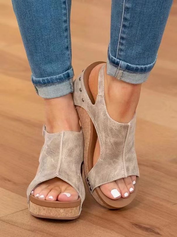 Cross-border Plus-size Wedge For Women, 2026 European And American Fashion Casual Peep-toe Sandals, Popular Sandals On_vogvips.com