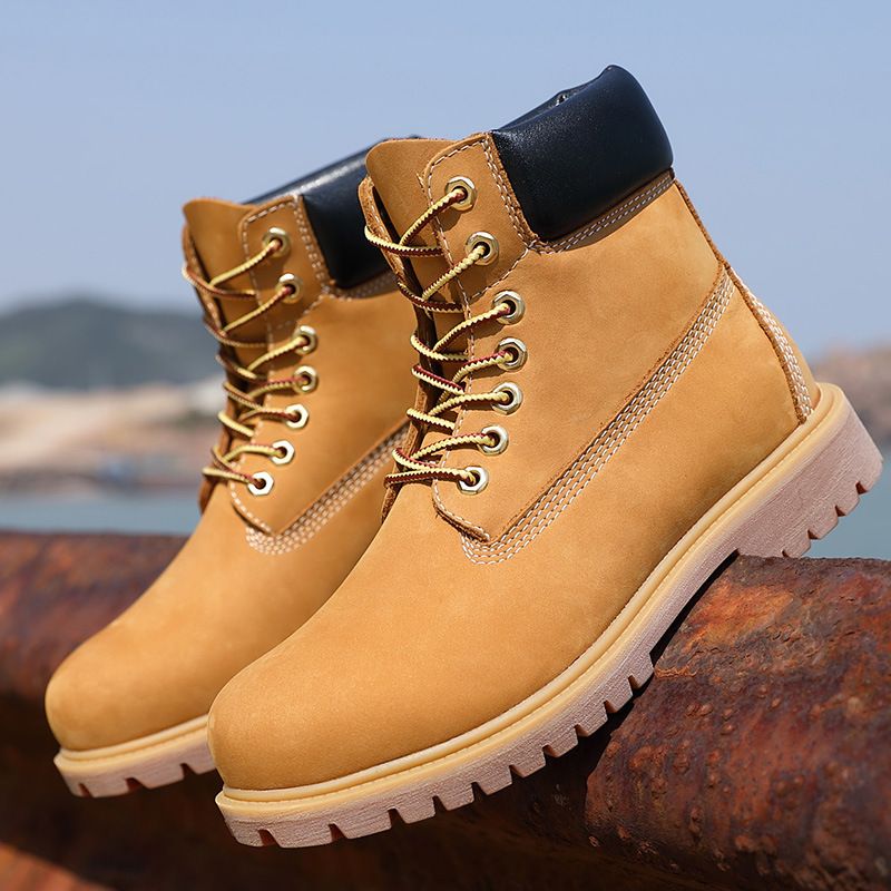 High-top Tooling Rhubarb Boots Waterproo Men And Women With Martin Boots Top Layer Couple Shoes_vogvips.com