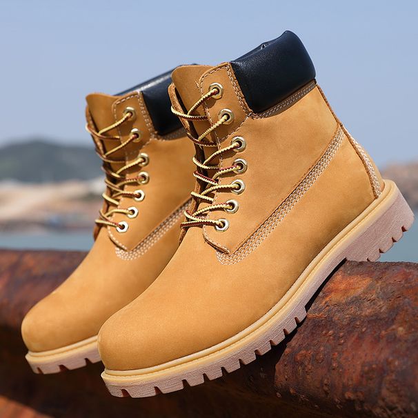 High-top Tooling Rhubarb Boots Waterproo Men And Women With Martin Boots Top Layer Couple Shoes_vogvips.com
