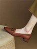 Single Shoe Women's Spring 2025 New Style French Square Toe Thick Heel Anti Slip Middle Heel, One Foot Commuting Small_vogvips.com