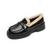 Platform Loafers Women's Velvet One-pedal Black Small Leather Shoes British Style Single Shoes Women's Autumn_vogvips.com