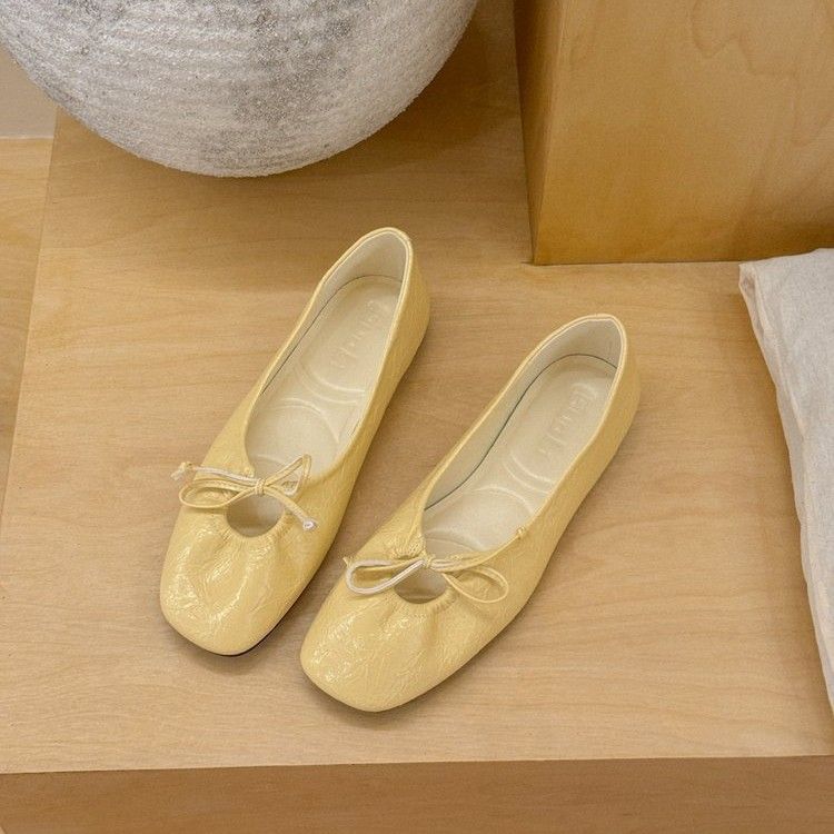 Elegant Round-Toe Bowknot Flat For Women, 2025 Spring Commuting Shallow Soft-Soled Pleated Ballet Mary Jane Shoes_vogvips.com