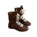 Women Boxing Boots Cowhide Version ~ Matte Niche Martin Lace-Up Boxing Round Toe Women's Versatile Mid-Calf Western Boots_vogvips.com