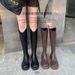 Grape Mom Style V-Cut Long For Women, Autumn And Winter, Fleece-Lined, Round Toe, Chunky Heel, Mid-Calf, High Boots,_vogvips.com