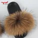 Real Raccoon Fur Slippers For Women Summer Fluffy Indoor House Fuzzy Flat Slides Outdoor Fashion Beach Sandals Flip_vogvips.com