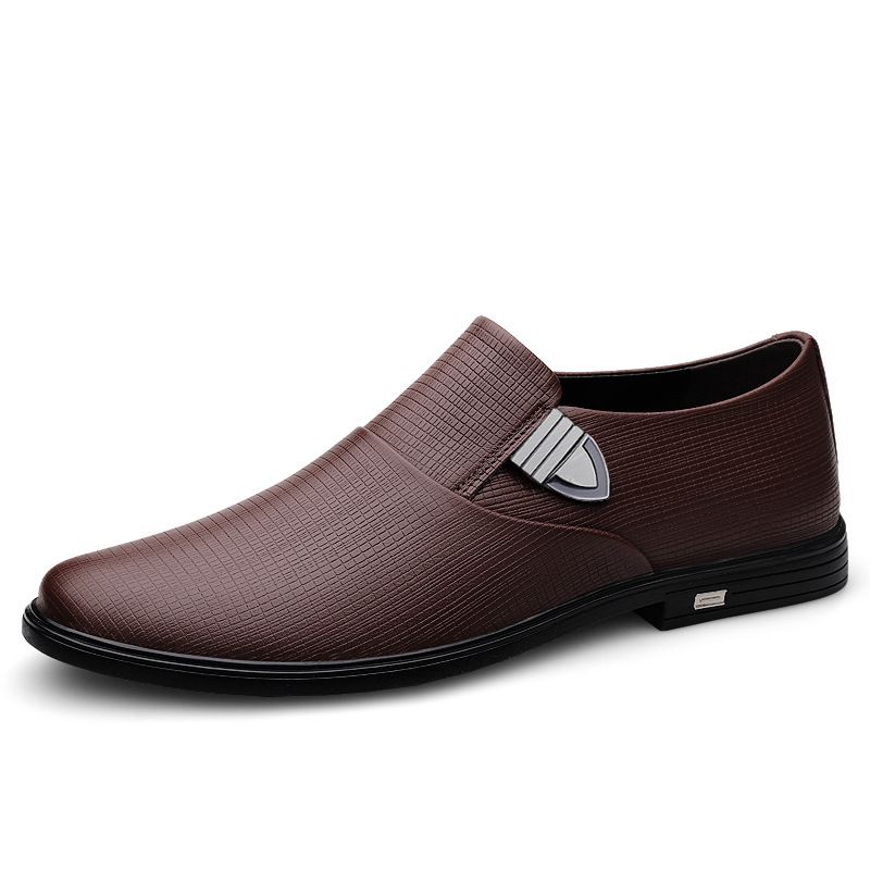 Men's Shoes Foot Cover Dress Leather Shoes Men's Leather Round Head Shallow Mouth Casual Leather Shoes_vogvips.com