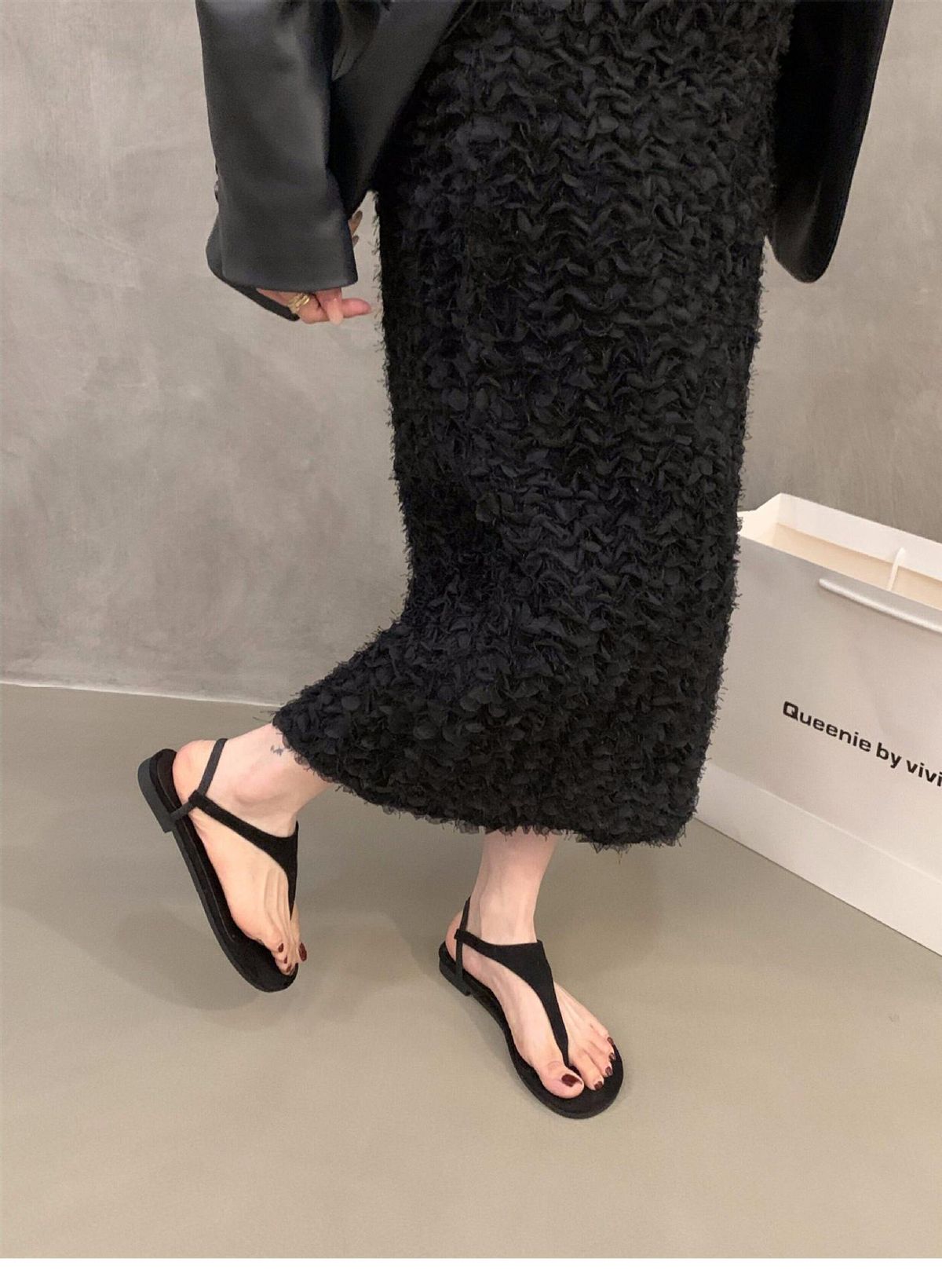 Flat-soled Retro Resort-style Flip-flop Sandals, Fairy Shoes, 2026 New Summer Black Versatile Beach Roman Sandals_vogvips.com