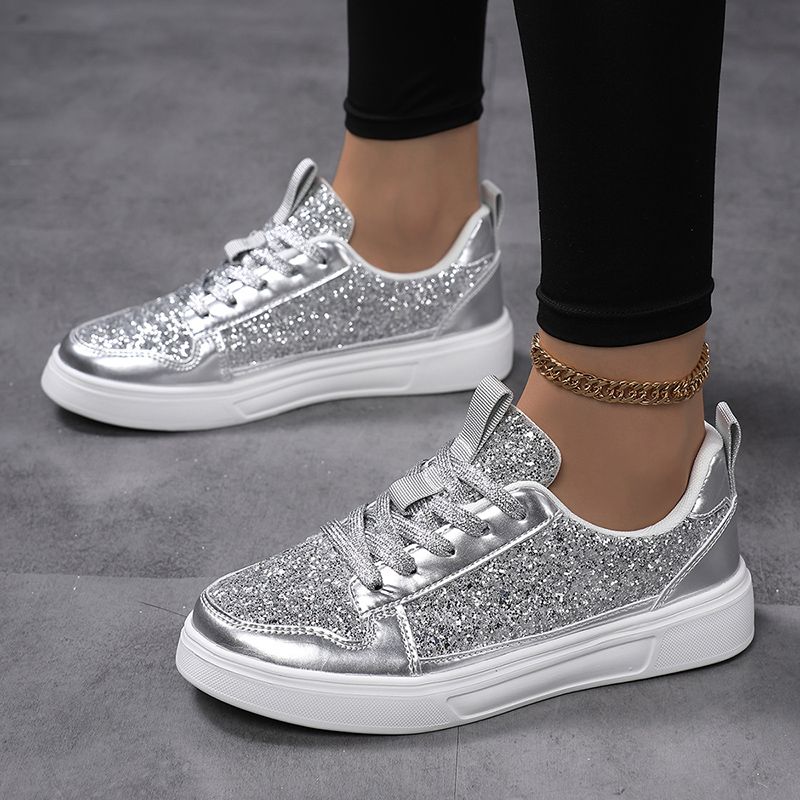 Luxury Silver Women's Casual Sneakers Paillette Designer For Women Sports Outdoor Non-slip Skateboard Shoes Woman_vogvips.com