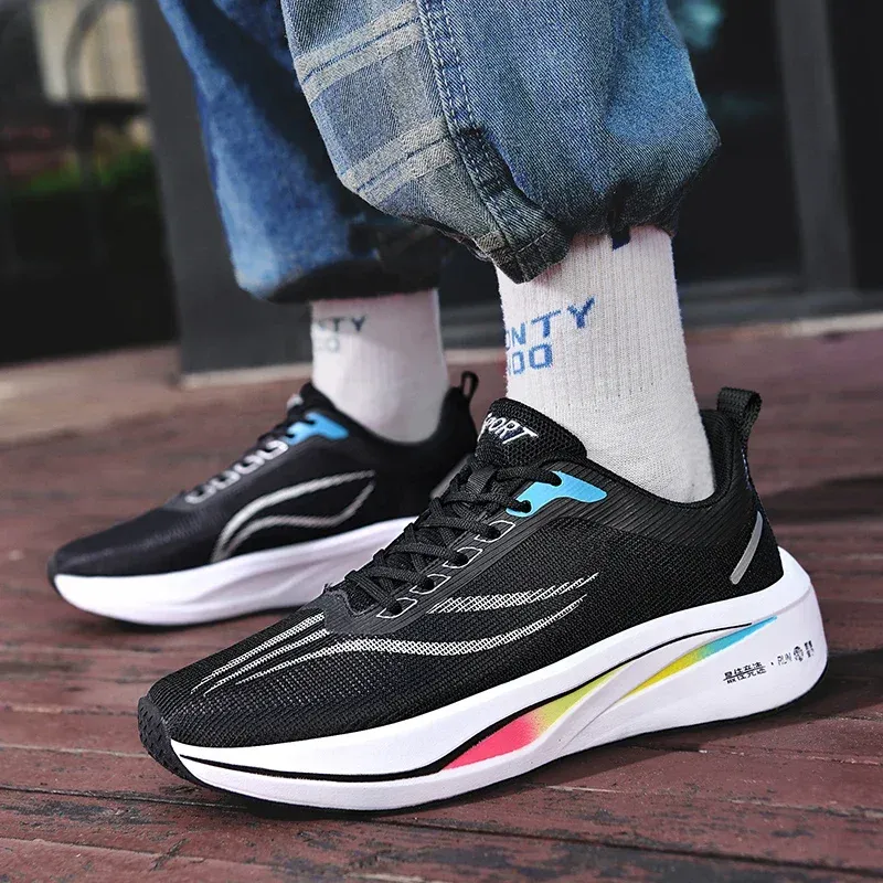 Men's Shoes Summer Mesh Breathable Thin Sports Shoes For Teenagers Carbon Plate Thick Sole Ultra Light Running Shoes36-45_vogvips.com
