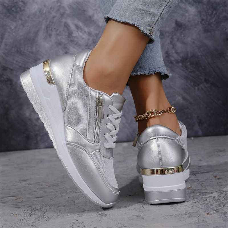 Large Size Women's Casual Sports Shoes Thick Sole Lace-Up Fashion Single Shoe Synthetic Upper_vogvips.com